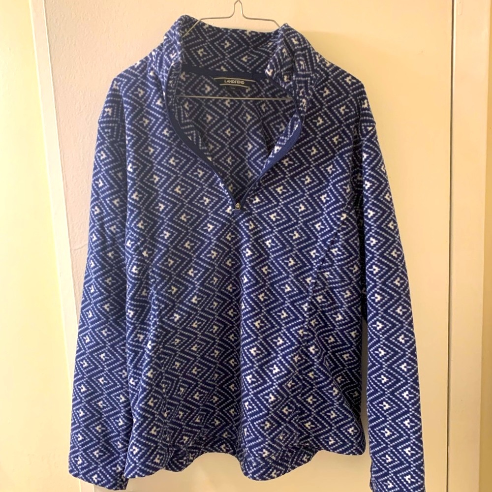 Cozy fleece quarter zip long sleeve layer. Lands End.